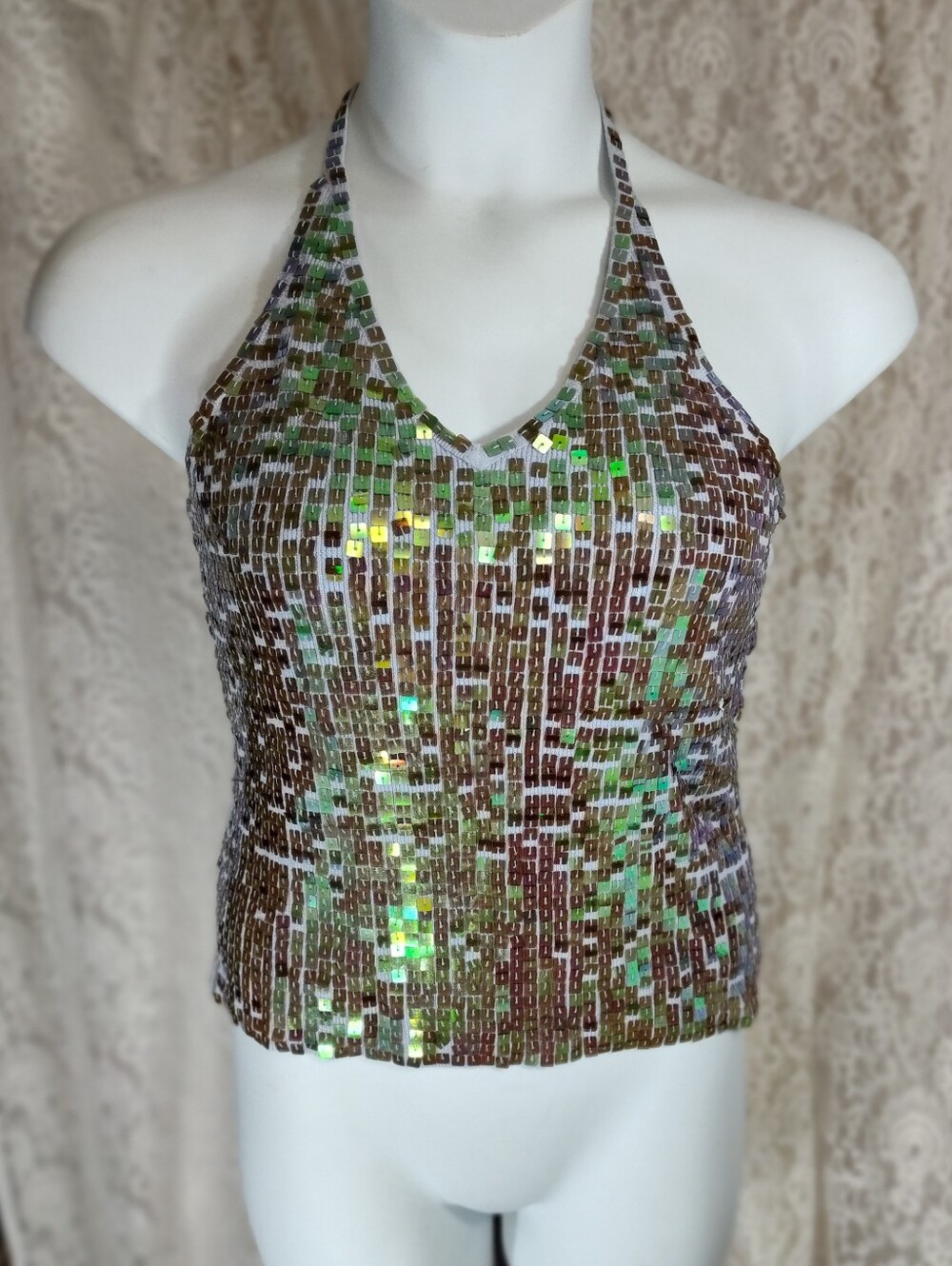 Smudge Sequin & knit Halter Top
